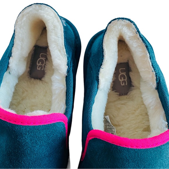 UGG Kenton Men's Slippers Sz 10 M Deep Teal Suede Slipper Sheepskin Fur Shoes - Picture 8 of 13